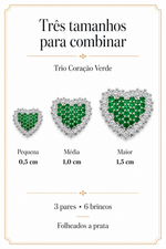 Trio de Brinco Folheado a Ouro 18k e Prata Coração Cravejado