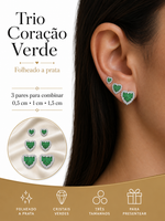 Trio de Brinco Folheado a Ouro 18k e Prata Coração Cravejado