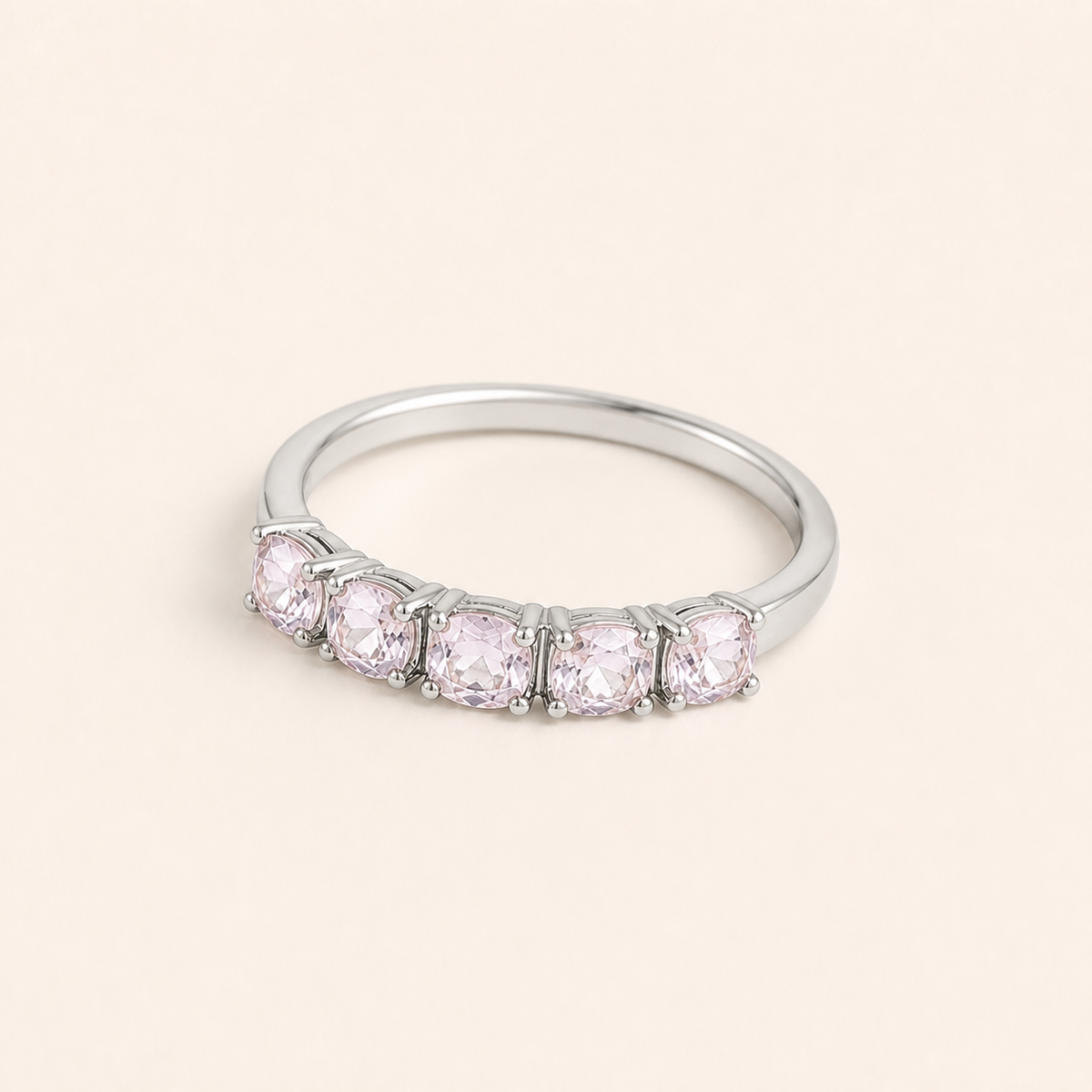 Anel Folheado a Ouro 18k e Prata Quadrados de Cristal - Prata - Rosa - 16