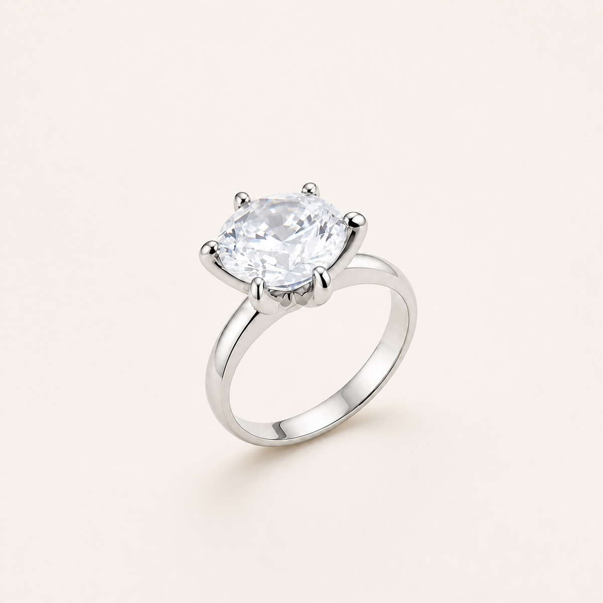 Anel Zircônia Virginia Banhados no Ouro e no Diamante - 12mm - Prata-Cristal - 17