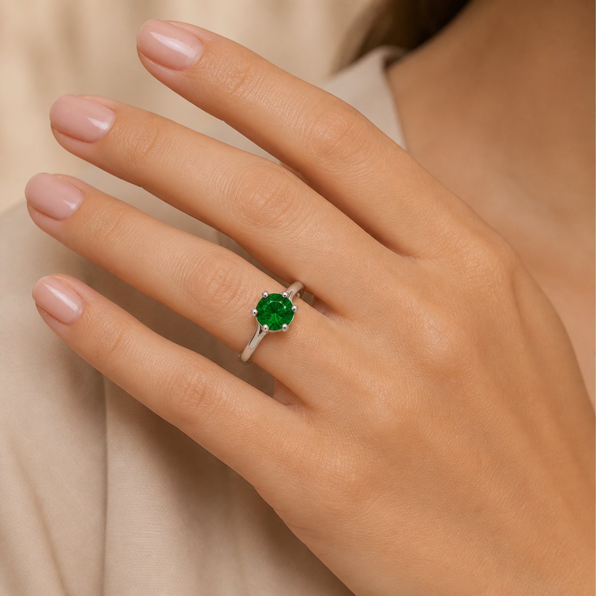 Anel Virginia Zircônia, Folheado a Ouro 18k, Prata 925 e Diamante Pedra Verde - 8mm - Prata 925