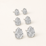Trio de Brinco Folheado a Ouro 18k e Prata Gota Cristal