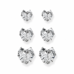 Trio de Brinco Folheado a Ouro 18k e Prata Coração Cristal