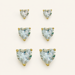 Trio de Brinco Folheado a Ouro 18k e Prata Coração de Cristal P, M e G