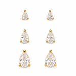 Trio de Brinco Folheado a Ouro 18k e Prata Gotas de Cristais