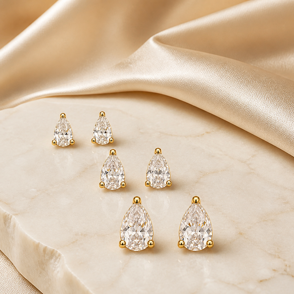 Trio de Brinco Folheado a Ouro 18k e Prata Gotas de Cristais