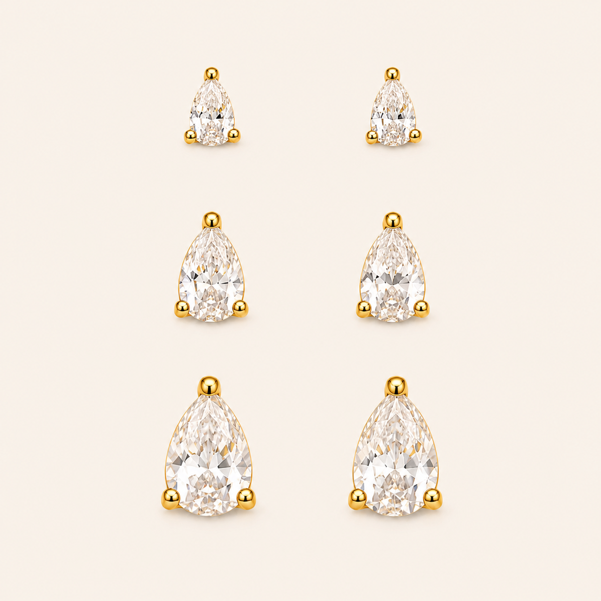 Trio de Brinco Folheado a Ouro 18k e Prata Gotas de Cristais