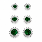 Trio de Brinco Folheado a Ouro 18k e Prata Circulos Cristais Coloridos