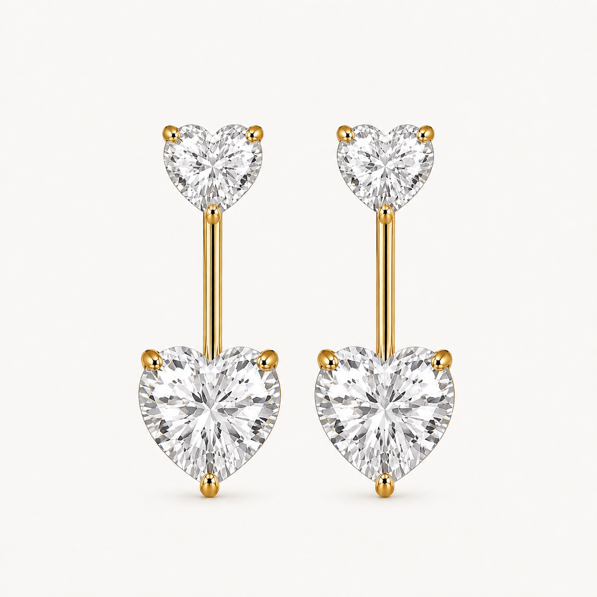 Brinco Virginia Folheado a Ouro 18k Coração Cristal Duplo