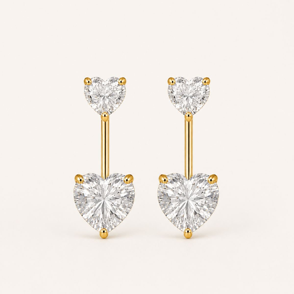Brinco Virginia Folheado a Ouro 18k Coração Cristal Duplo