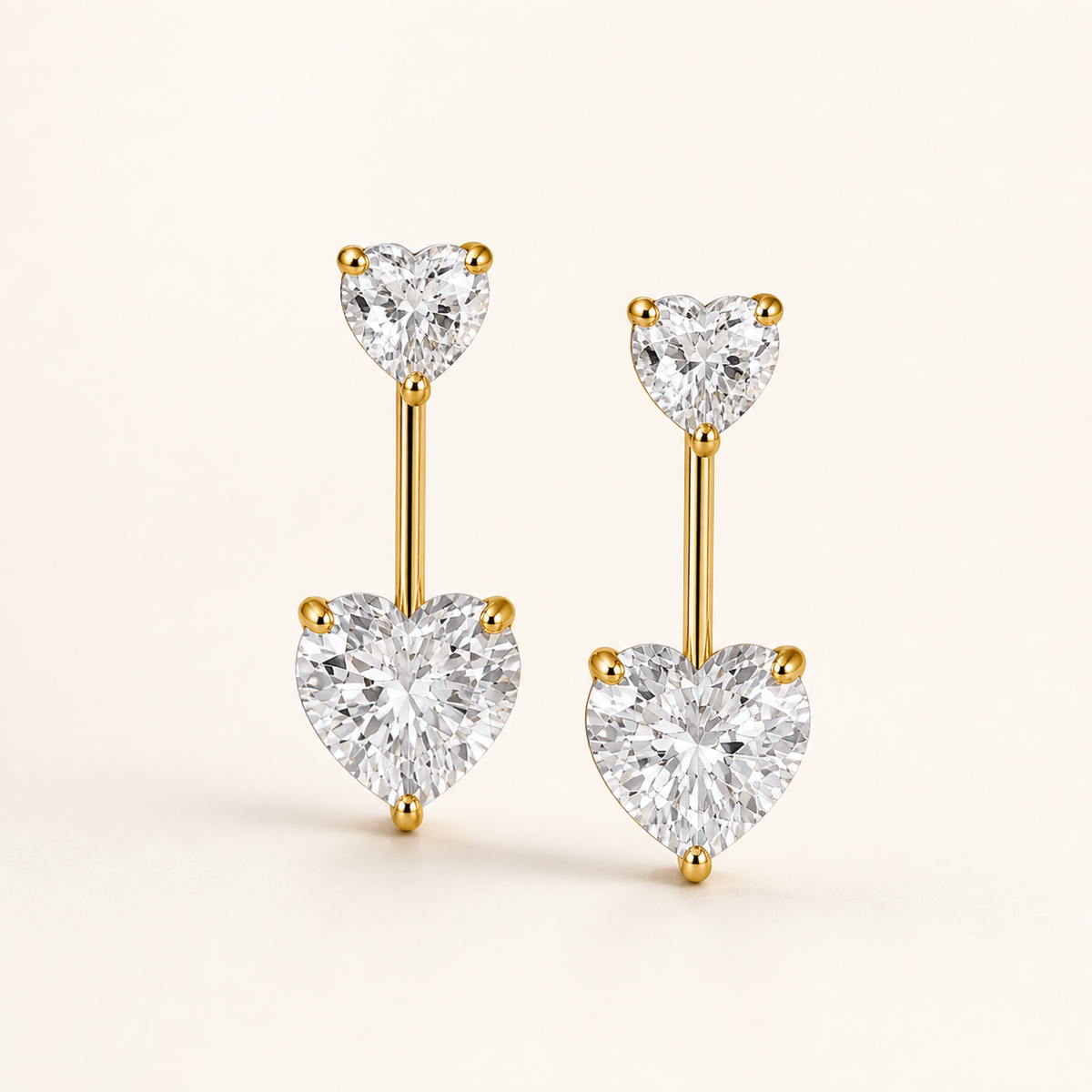 Brinco Virginia Folheado a Ouro 18k Coração Cristal Duplo