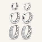 Trio de Brinco Folheado a Ouro 18k e Prata Argolas Lisas e Cravejadas