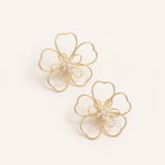 Brinco Folheado a Ouro 18k e Prata Flor Vazado Com Pérola