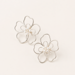 Brinco Folheado a Ouro 18k e Prata Flor Vazado Com Pérola
