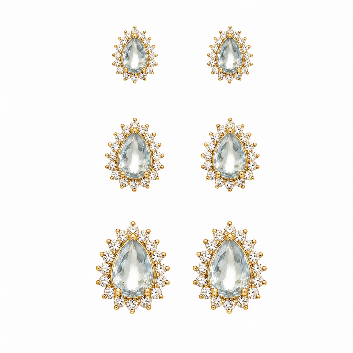 Trio de Brinco Folheado a Ouro 18k e Prata Gotas Cravejadas