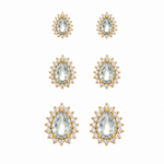 Trio de Brinco Folheado a Ouro 18k e Prata Gotas Cravejadas
