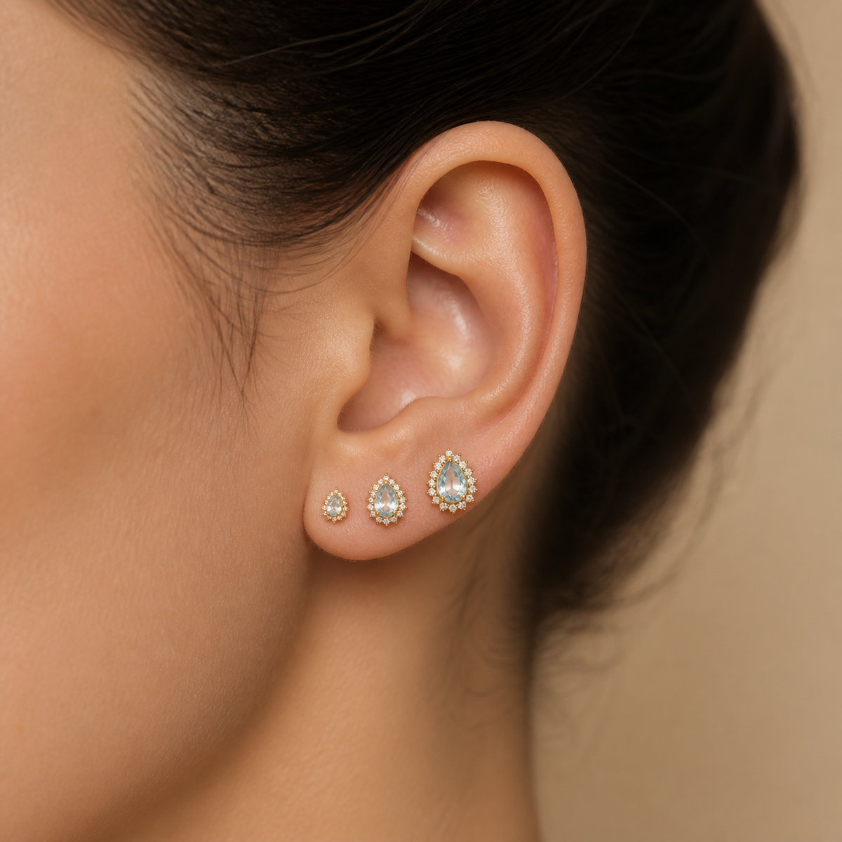 Trio de Brinco Folheado a Ouro 18k e Prata Gotas Cravejadas