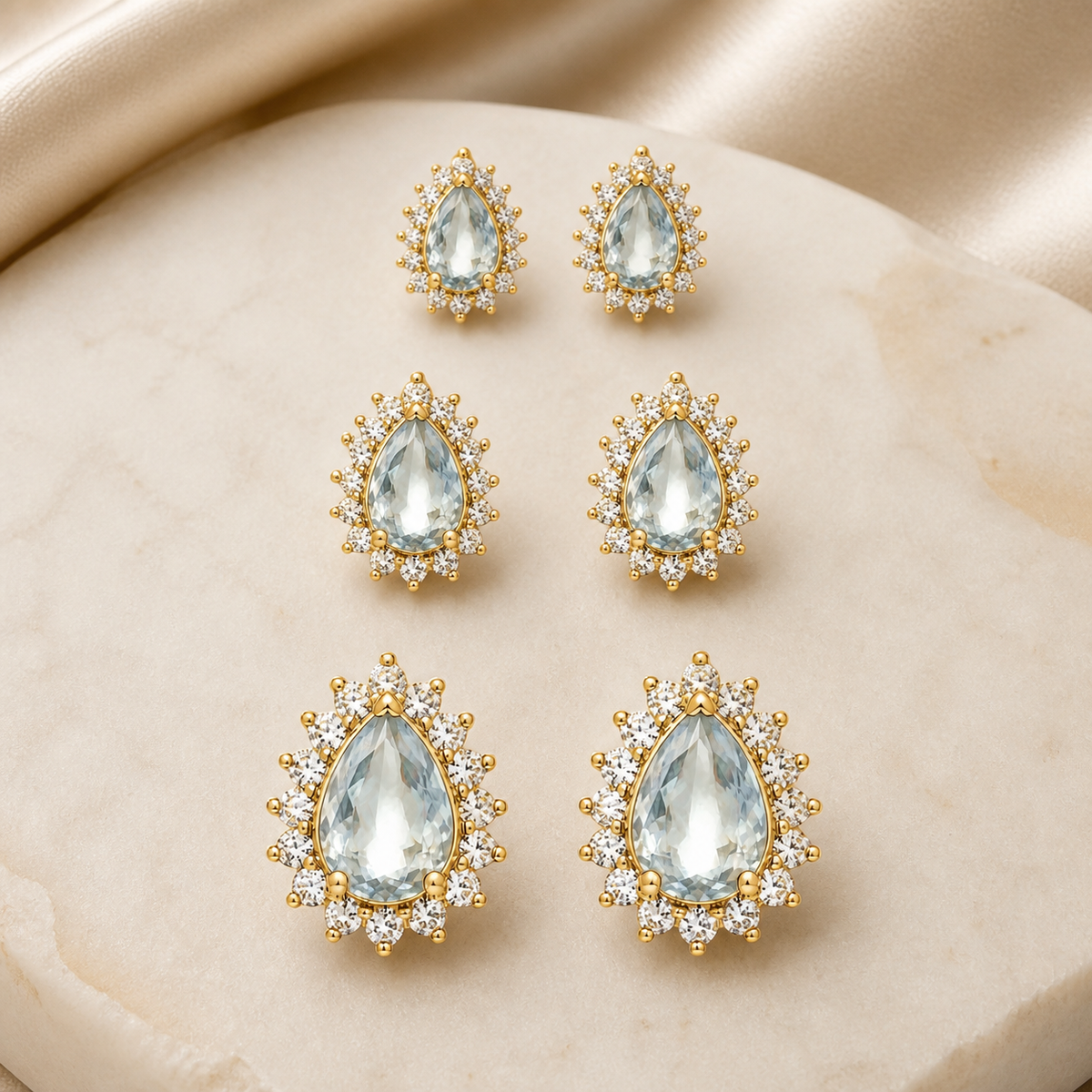 Trio de Brinco Folheado a Ouro 18k e Prata Gotas Cravejadas