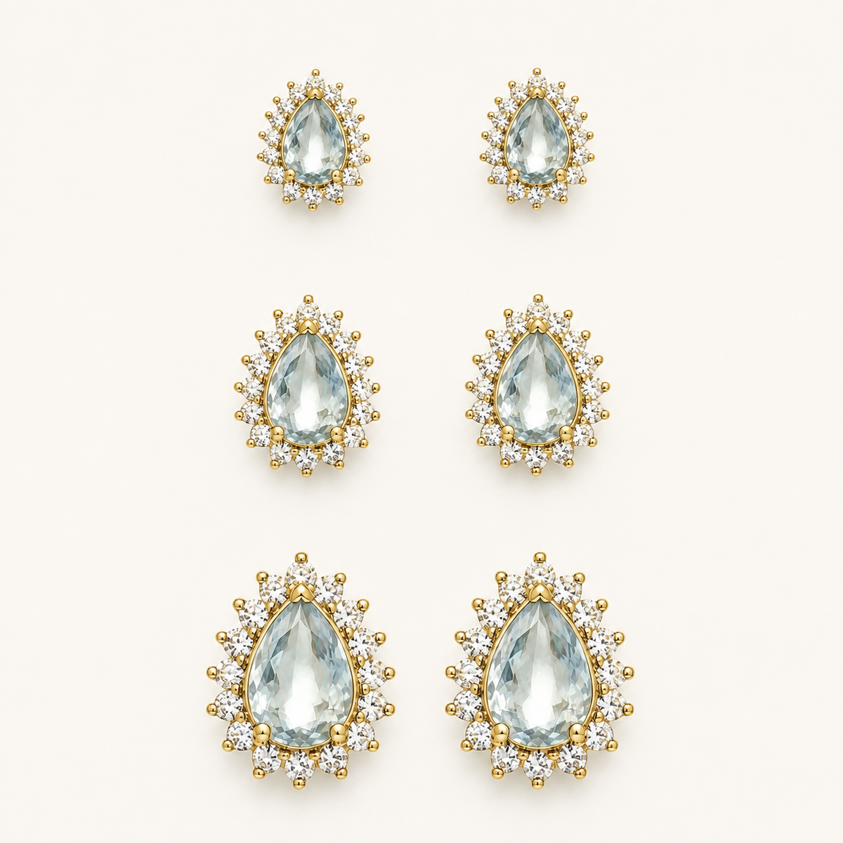 Trio de Brinco Folheado a Ouro 18k e Prata Gotas Cravejadas