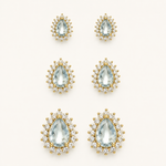 Trio de Brinco Folheado a Ouro 18k e Prata Gotas Cravejadas