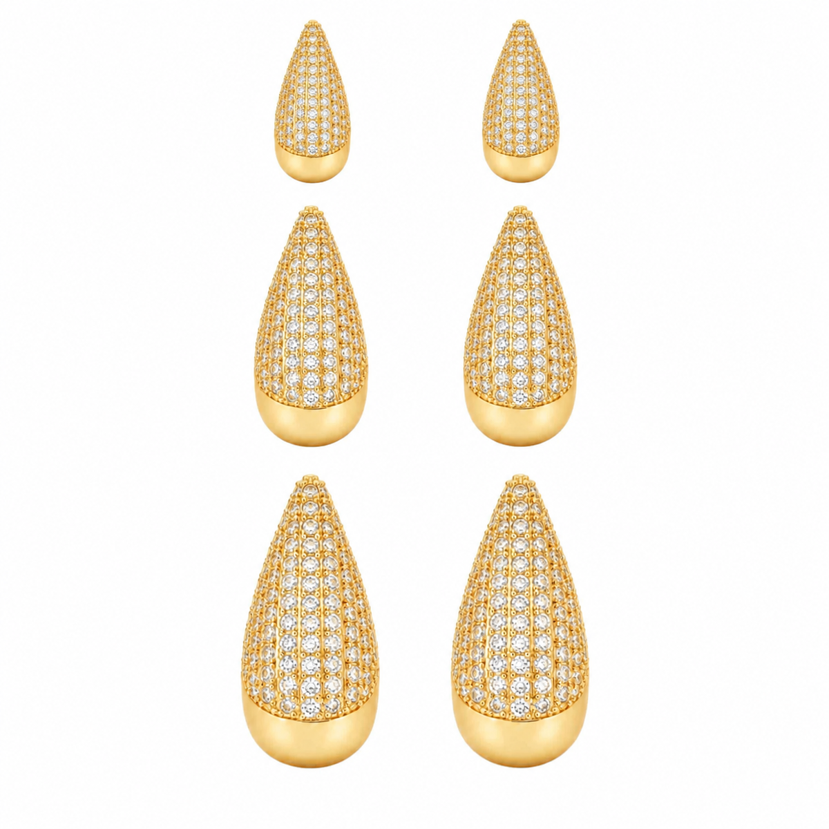 Trio de Brinco Folheado a Ouro 18k e Prata Gota Cravejada