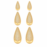 Trio de Brinco Folheado a Ouro 18k e Prata Gota Cravejada