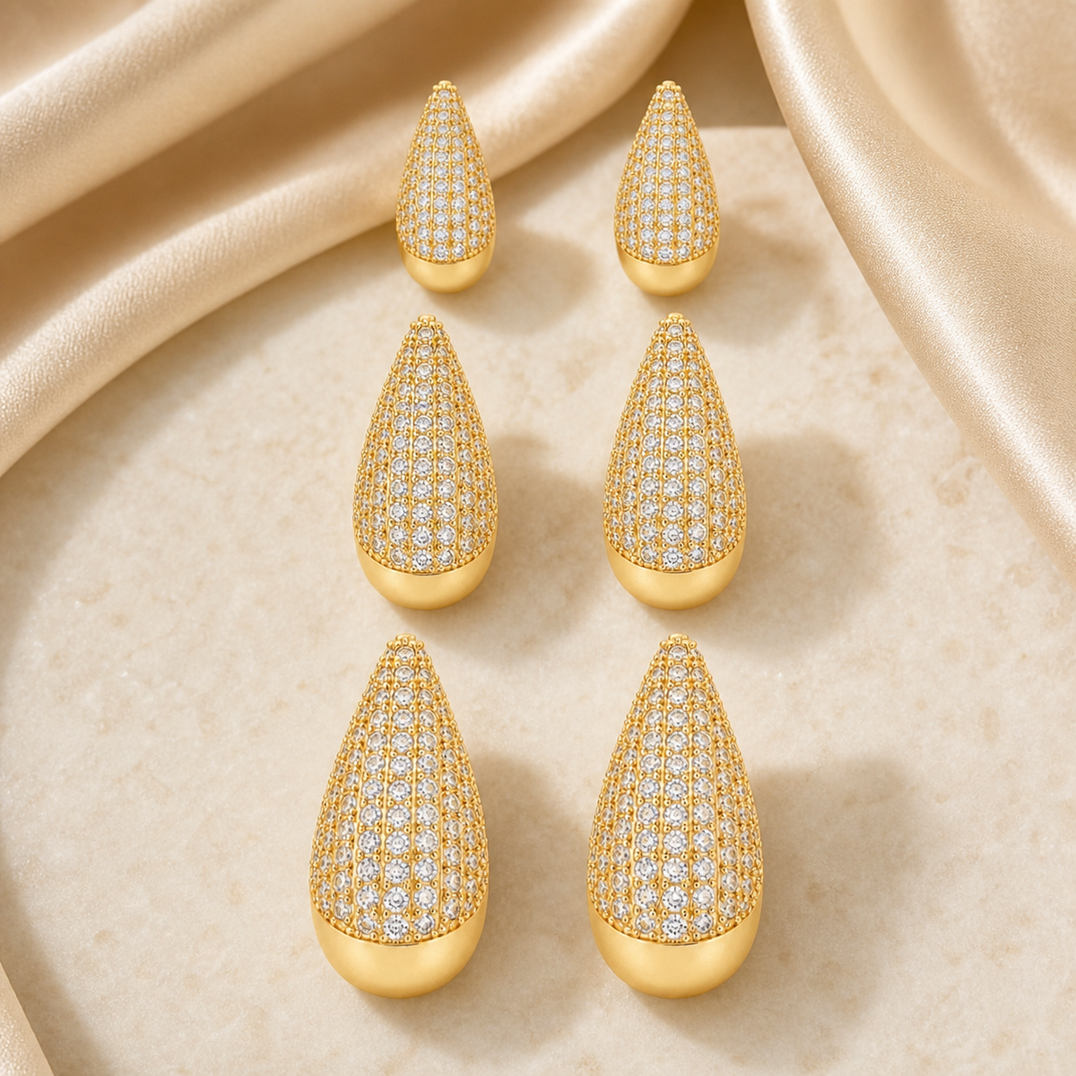 Trio de Brinco Folheado a Ouro 18k e Prata Gota Cravejada