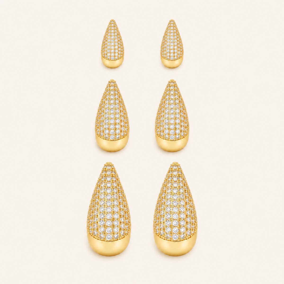 Trio de Brinco Folheado a Ouro 18k e Prata Gota Cravejada