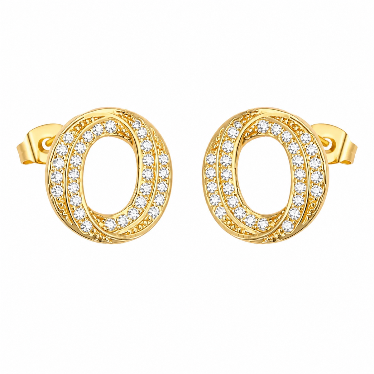 Brinco Folheado a Ouro 18k e Prata Circulo Moderno Cravejado