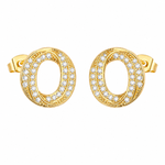 Brinco Folheado a Ouro 18k e Prata Circulo Moderno Cravejado