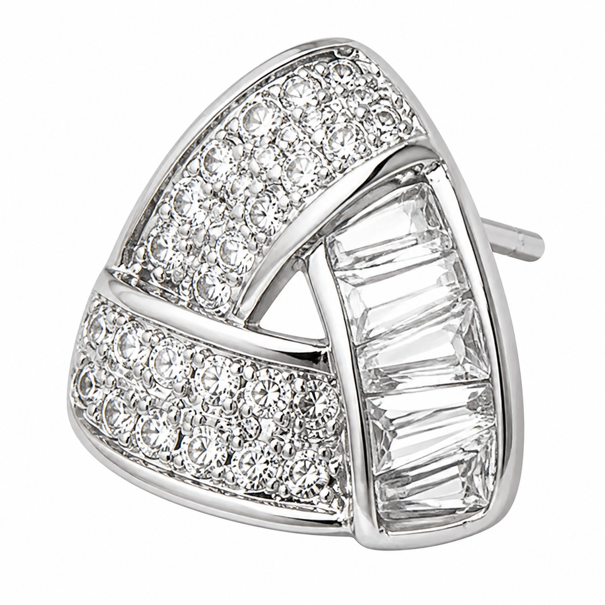Brinco Folheado a Ouro 18k e Prata Triangulo Navete e Cristais