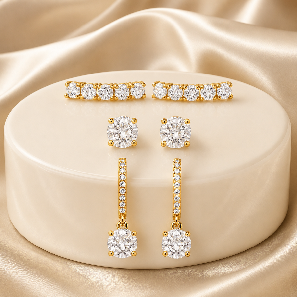 Kit Brinco e Piercing Folheado a Ouro 18k e Prata Circulo de Cristal