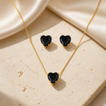 Conjunto Colar e Brinco Folheado a Ouro 18k e Prata Ponto de Luz Coração - Preto