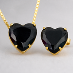 Conjunto Colar e Brinco Folheado a Ouro 18k e Prata Ponto de Luz Coração - Preto