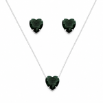 Conjunto Colar e Brinco Folheado a Ouro 18k e Prata Coração de Cristal - Prata - Verde