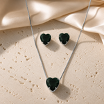 Conjunto Colar e Brinco Folheado a Ouro 18k e Prata Coração de Cristal - Prata - Verde
