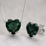 Conjunto Colar e Brinco Folheado a Ouro 18k e Prata Coração de Cristal - Prata - Verde