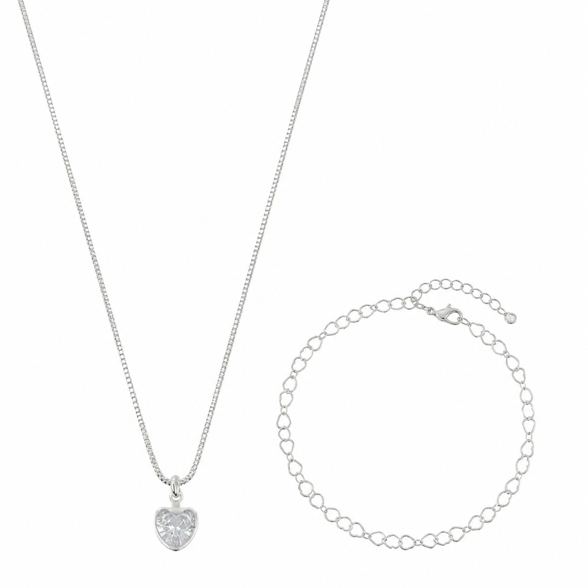 Conjunto Colar e Pulseira Folheado a Prata Brilhante