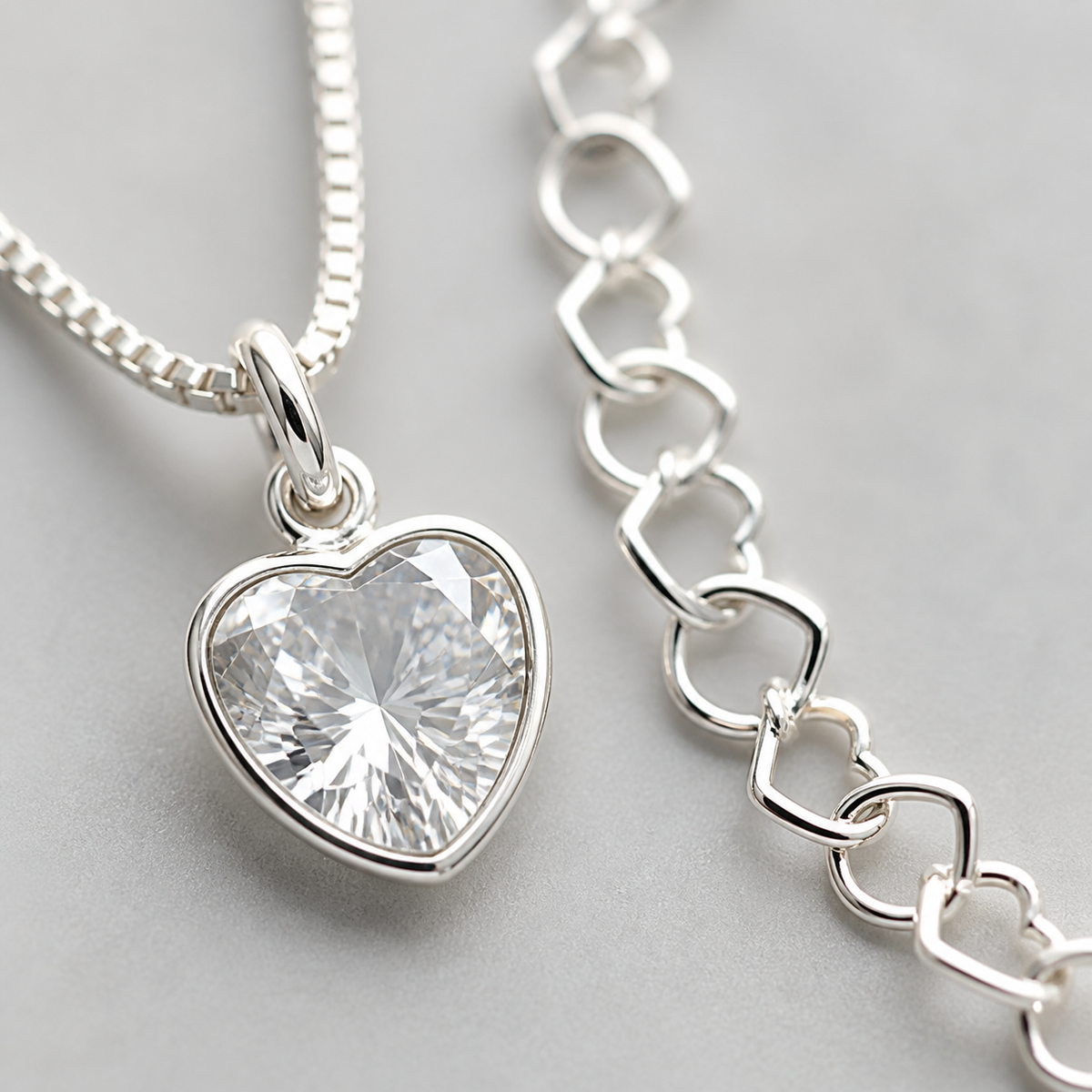 Conjunto Colar e Pulseira Folheado a Prata Brilhante