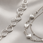 Conjunto Colar e Pulseira Folheado a Prata 925 Elos de Coração