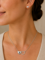 Conjunto Colar e Brinco Folheado a Ouro 18k e Prata 925 Coração Liso e Vazado - Prata