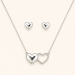 Conjunto Colar e Brinco Folheado a Ouro 18k e Prata 925 Coração Liso e Vazado - Prata