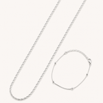 Conjunto Colar e Pulseira Folheado a Prata 925 Cordão Torcido e Esferas