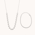 Conjunto Colar e Pulseira Folheado a Prata 925 Cordão Baiano e Corações