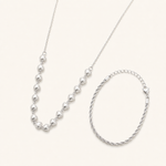 Conjunto Colar e Pulseira Folheado a Prata 925 Cordão Baiano e Corações