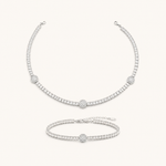 Conjunto Colar e Pulseira Folheado a Ouro 18k e Prata Círculos e Navetes - Prata