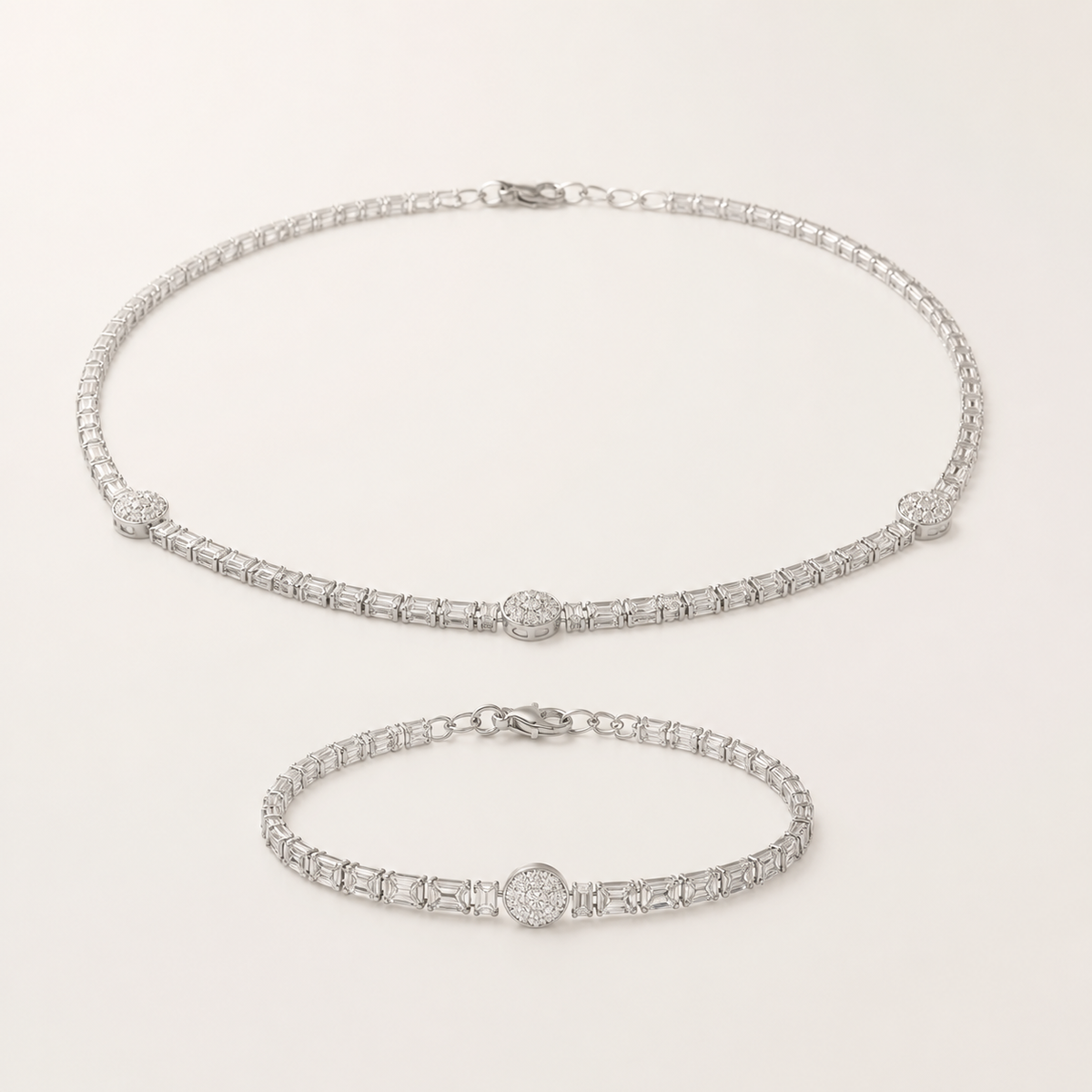 Conjunto Colar e Pulseira Folheado a Ouro 18k e Prata Círculos e Navetes - Prata