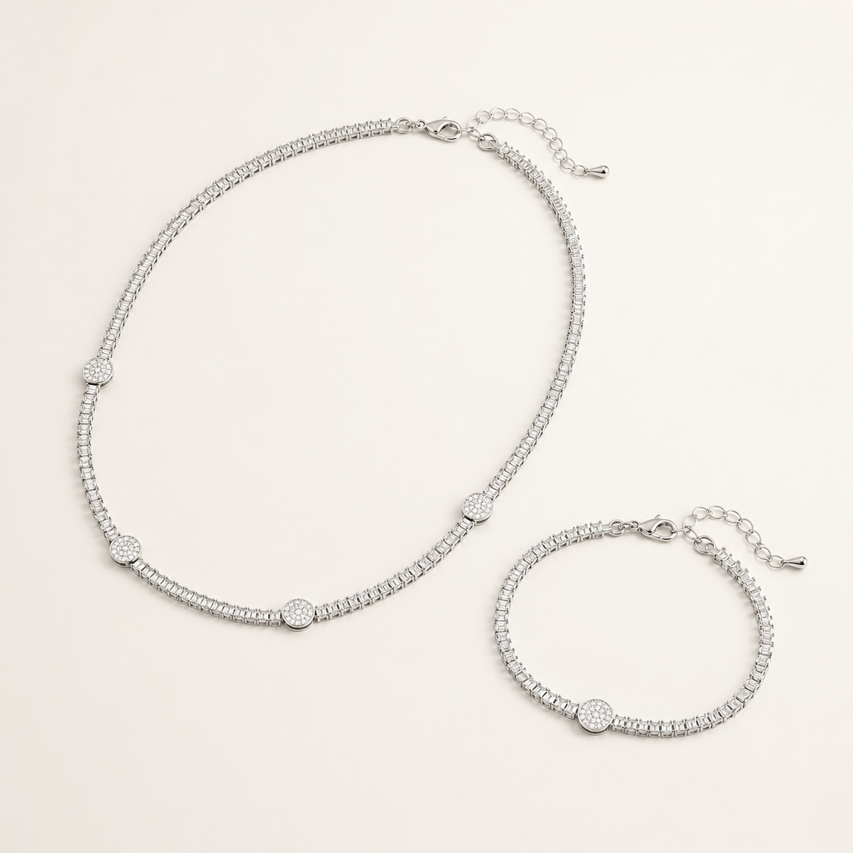 Conjunto Colar e Pulseira Folheado a Ouro 18k e Prata Círculos e Navetes - Prata