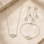 Conjunto Virginia Colar, Brinco e Pulseira Folheado a Ouro 18k e Prata Algema - Prata