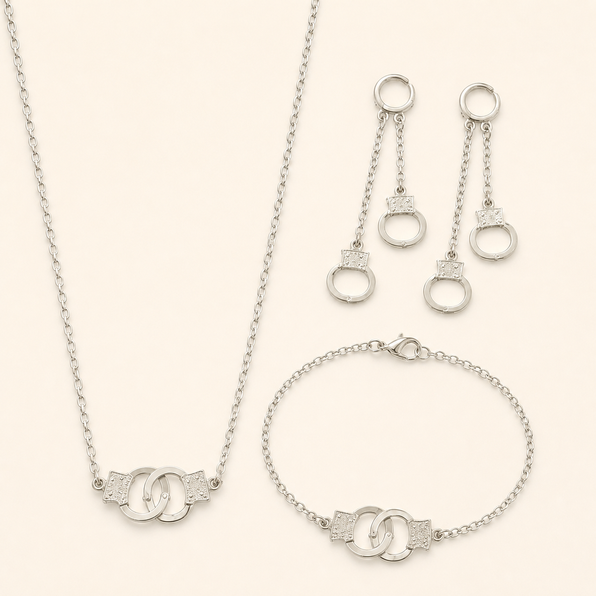 Conjunto Virginia Colar, Brinco e Pulseira Folheado a Ouro 18k e Prata Algema - Prata